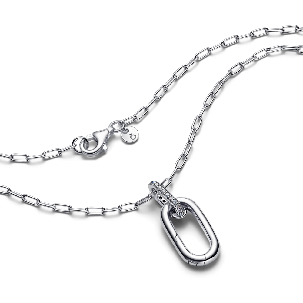Sterling silver openable link pendant necklace with clear cubic zirconia