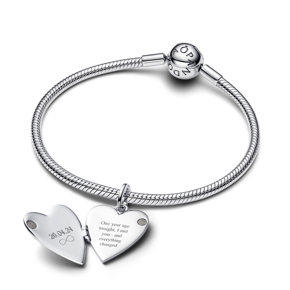 Engravable openable heart sterling silver pendant with magnet and silvery enamel