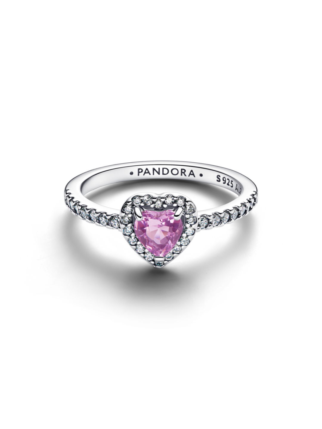 Heart sterling silver ring with light purple crystal and clear cubic zirconia