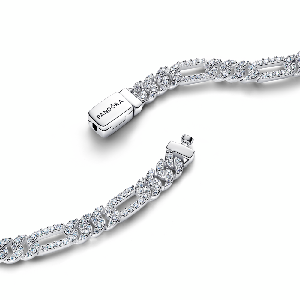 Oval cuban chain sterling silver bracelet with clear cubic zirconia