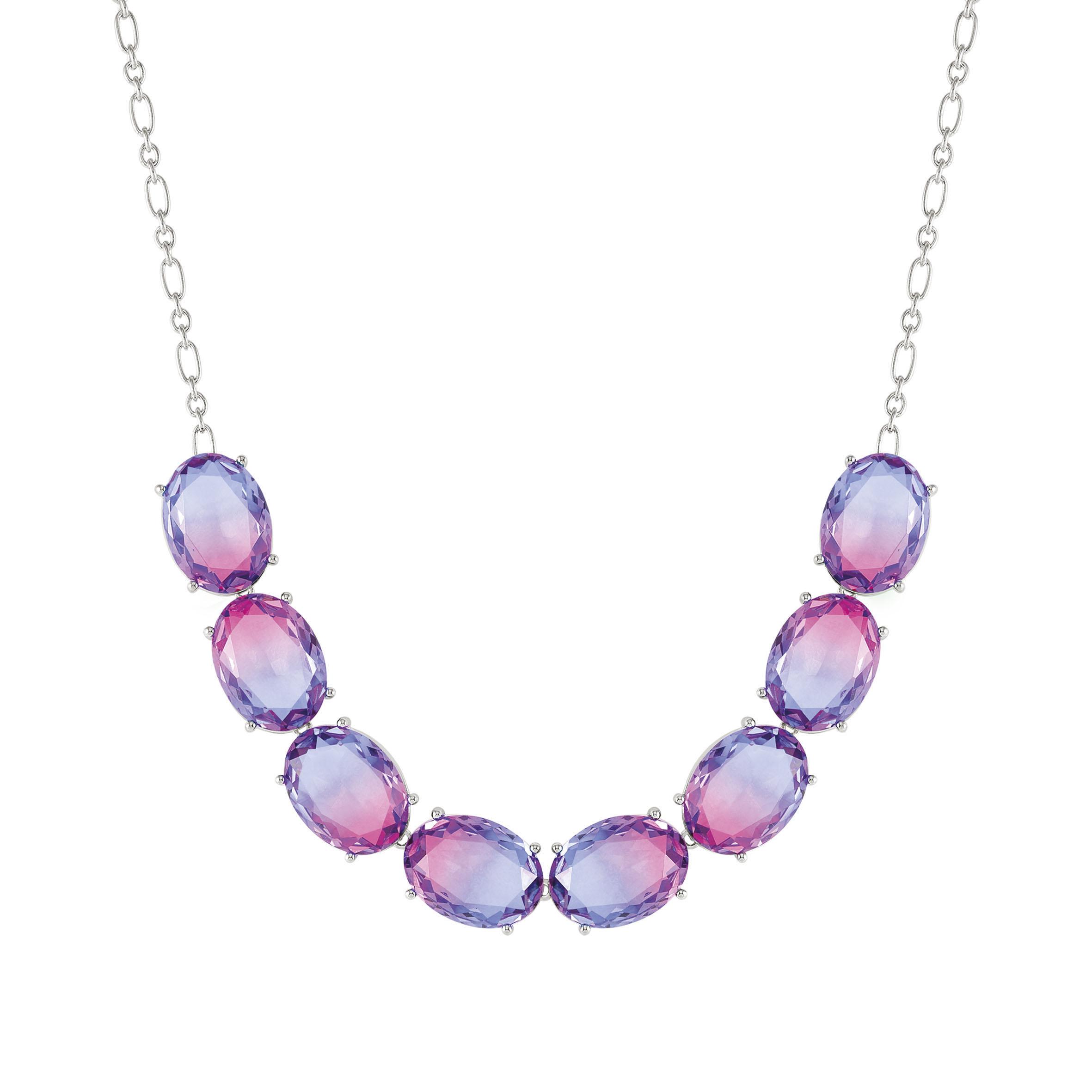 SYMBIOSI necklace in 925 sterling silver and BICOLOR stones (LARGE) (028_PINK-PURPLE fin, Silver)