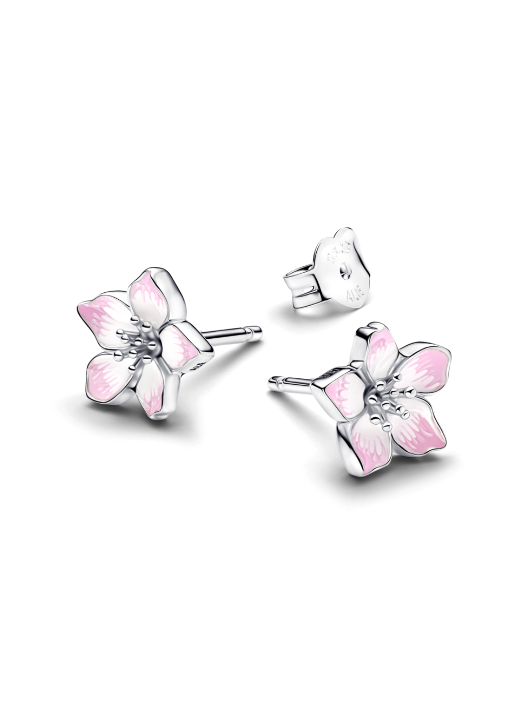 Cherry blossom sterling silver stud earrings with shaded pink enamel