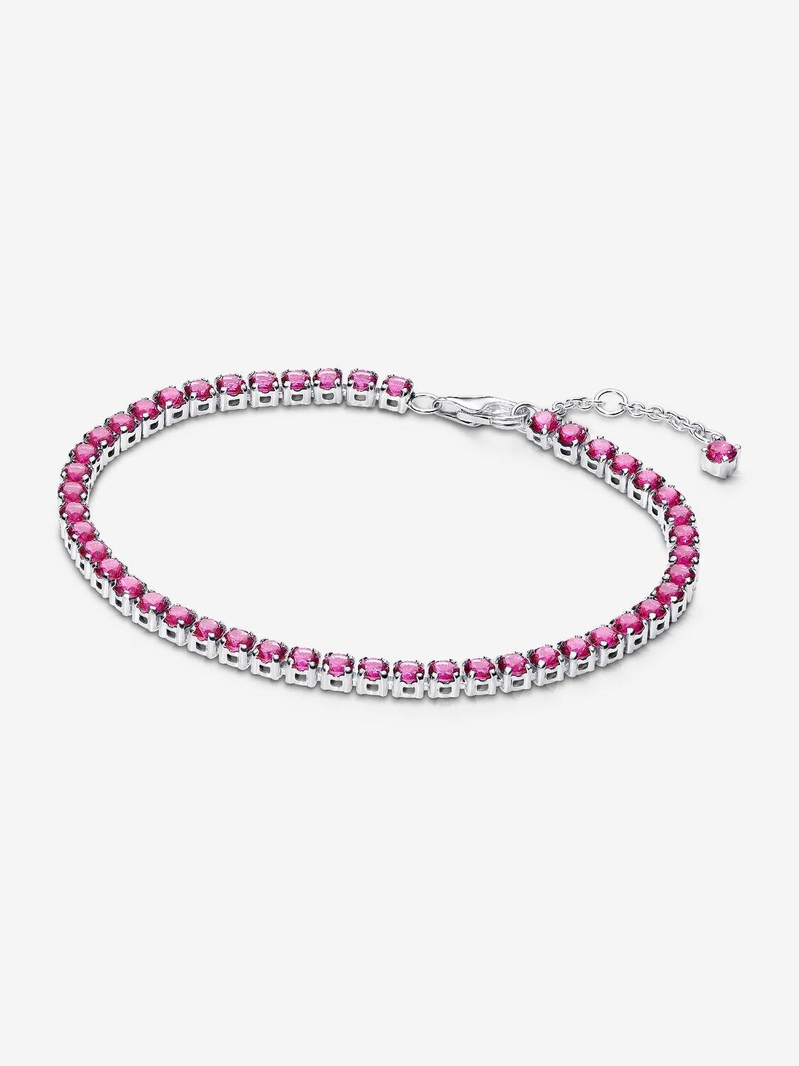 Sterling silver tennis bracelet with dark phlox pink crystal