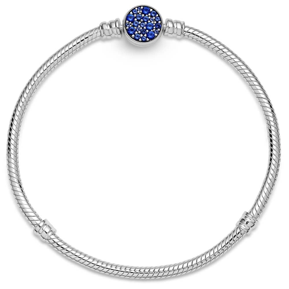 Браслет змейка из стерлингового серебра и дисковой застежкой со звездообразным синим кристаллом Браслет змейка из стерлингового серебра и дисковой застежкой со звездообразным синим кристаллом