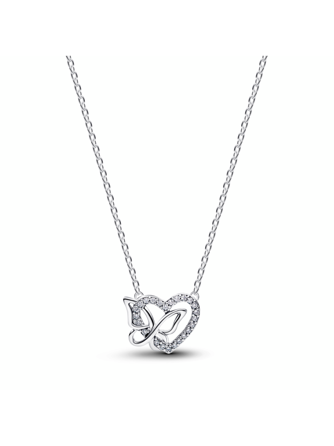 Heart and butterfly sterling silver collier with clear cubic zirconia
