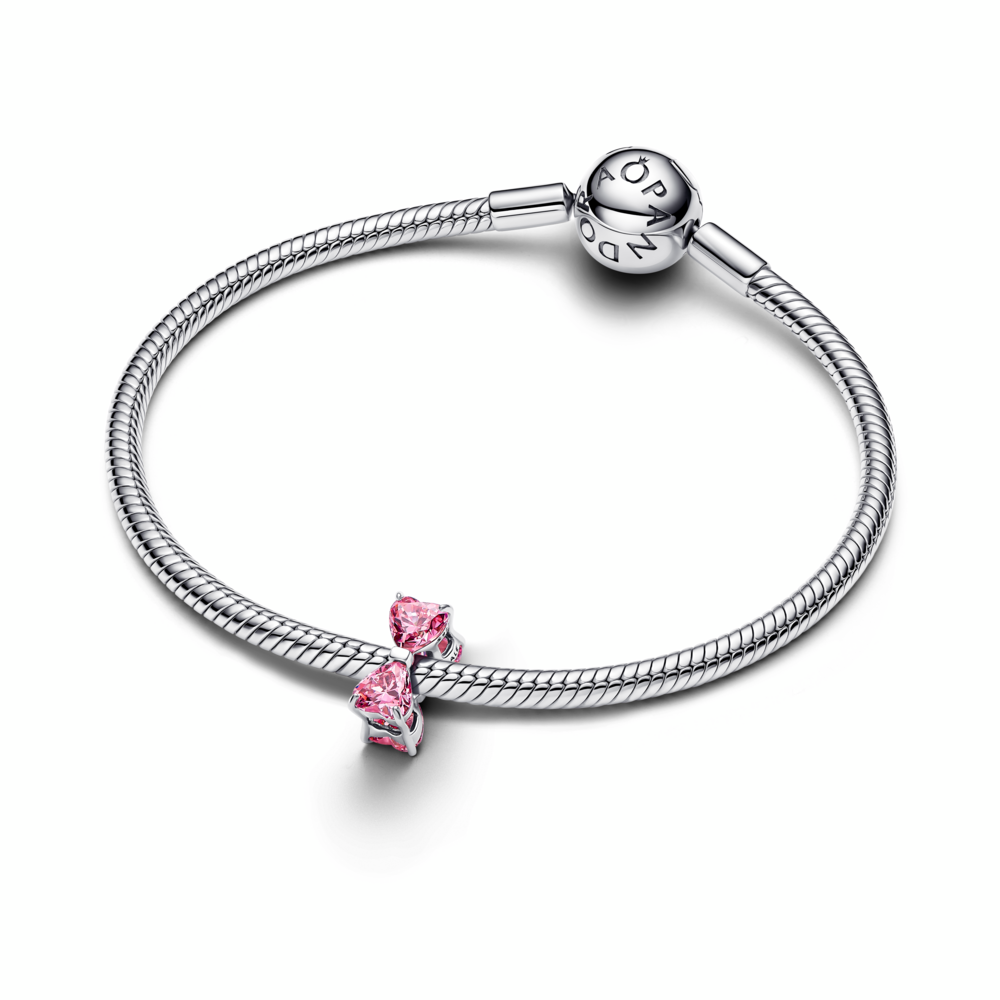 Bow sterling silver charm with fancy pink cubic zirconia Bow sterling silver charm with fancy pink cubic zirconia