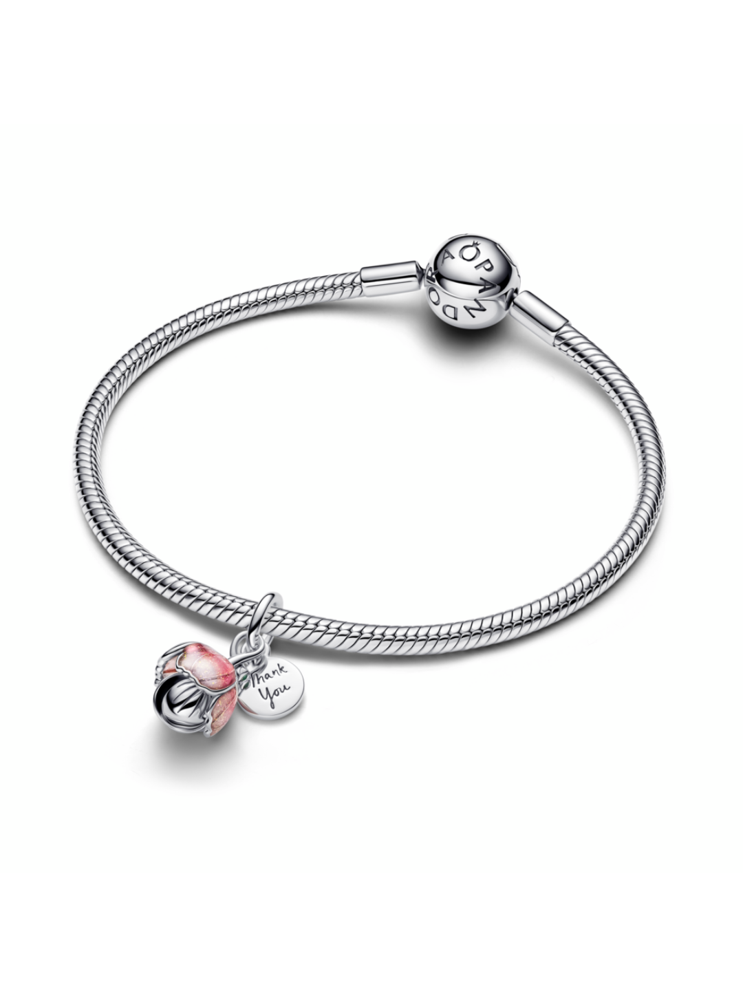 Openable flower sterling silver and 14k gold-plated dangle with royal green crystal and glittery shaded pink UV resin