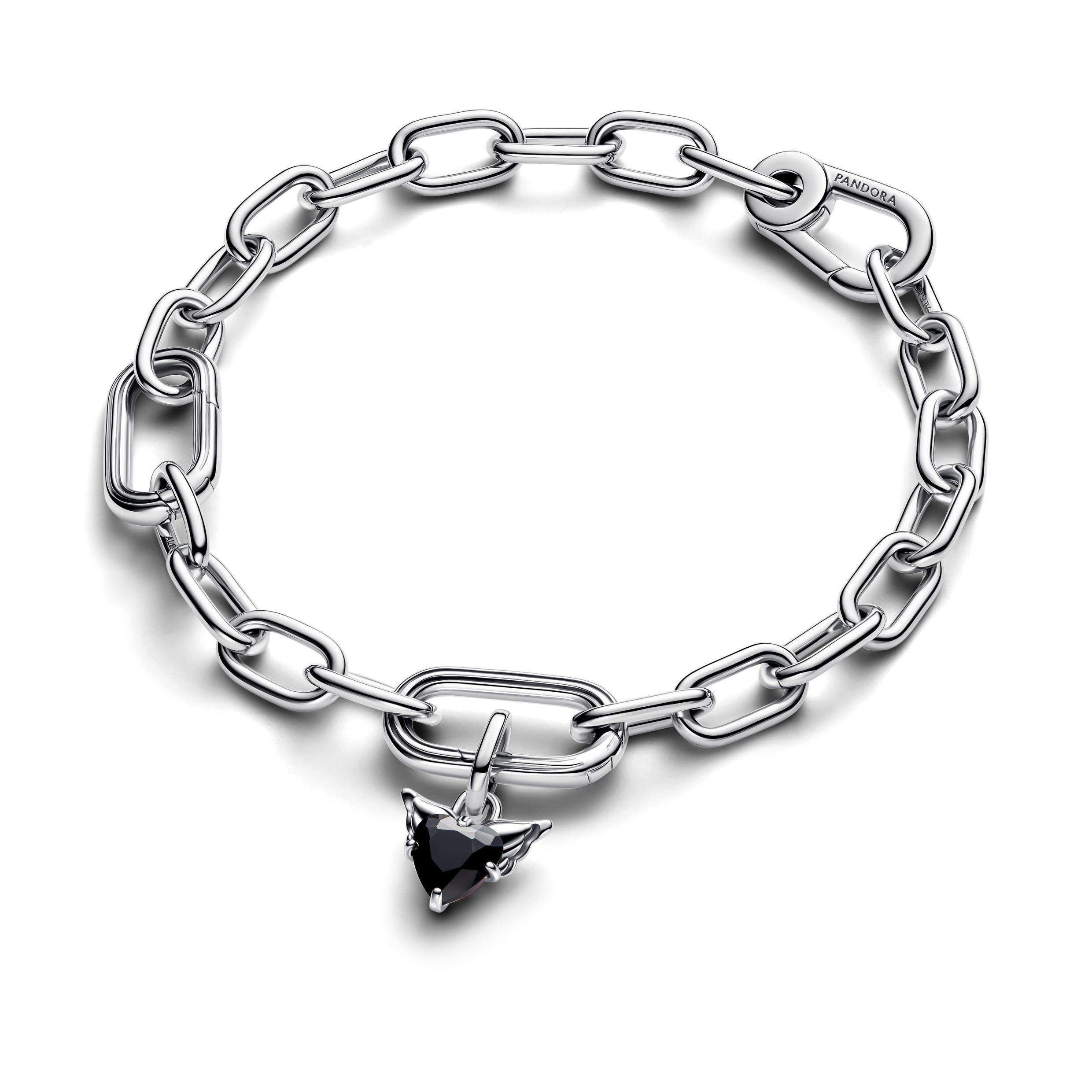 Winged heart sterling silver mini dangle with black crystal