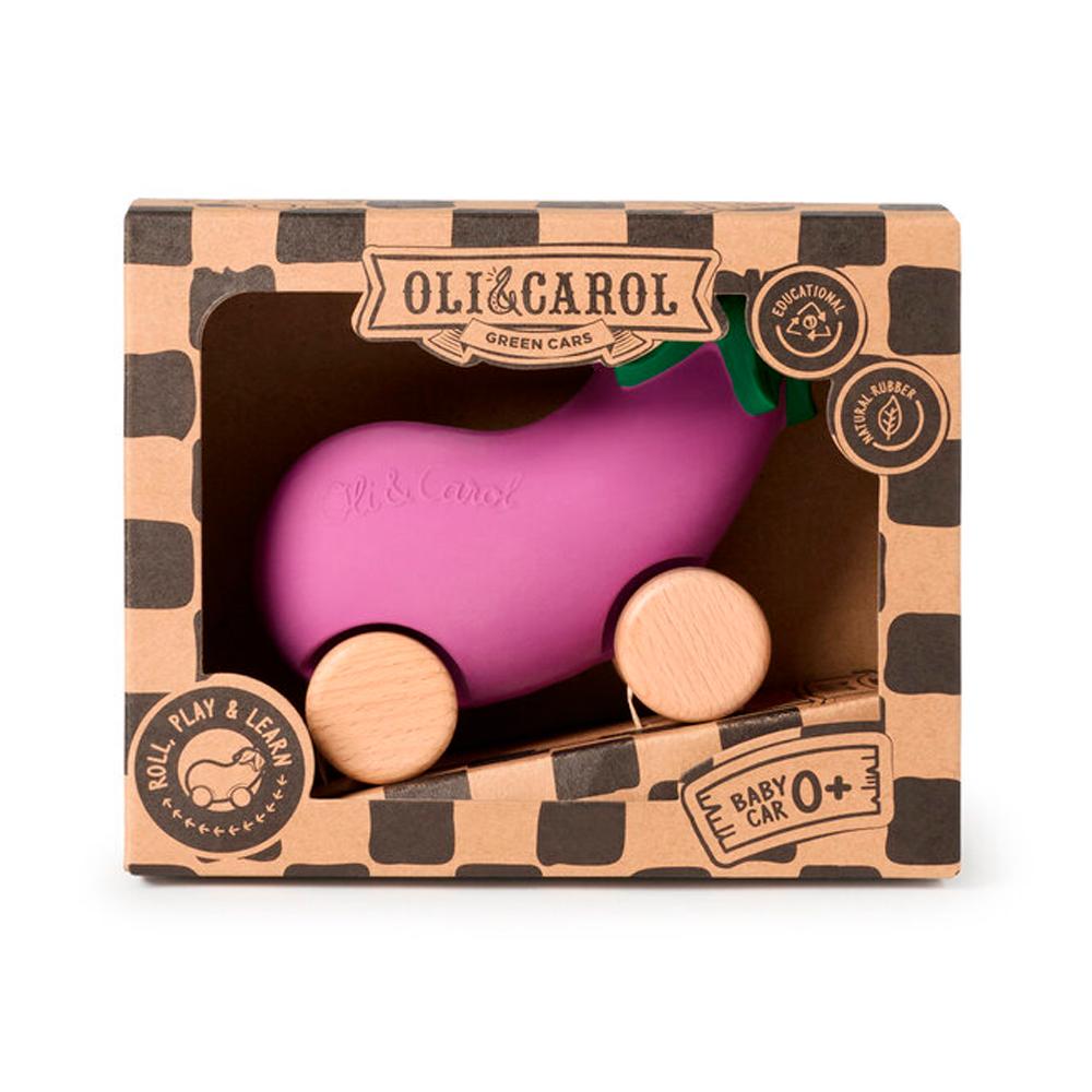 Машинка Emma the Eggplant, игрушка-прорезыватель на деревянных колёсах