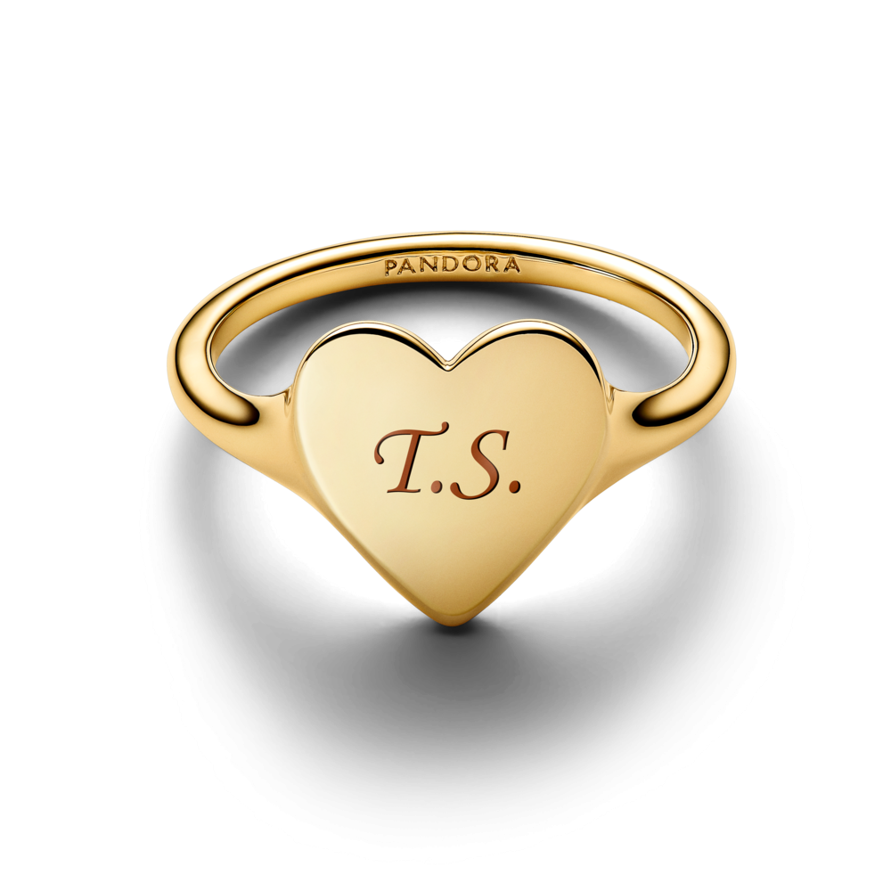 Engravable heart 14k gold-plated ring