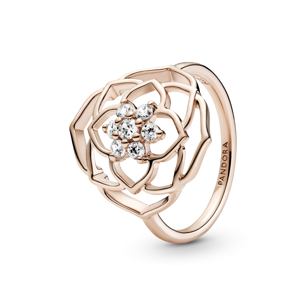 Кольцо PANDORA Rose с цветком розы и прозрачным кубическим цирконием