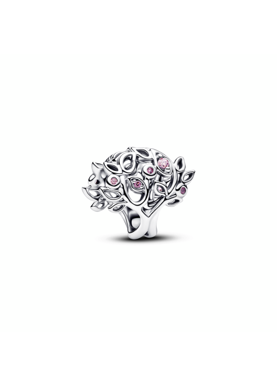 Family tree sterling silver charm with fancy pink cubic zirconia and fuchsia rose crystal
