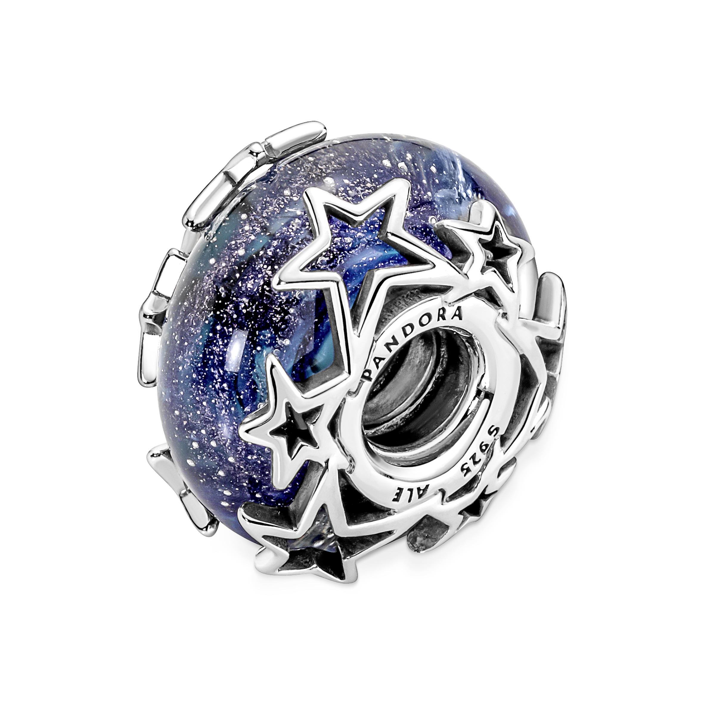 Sterling silver charm with galaxy glittery blue Murano glass