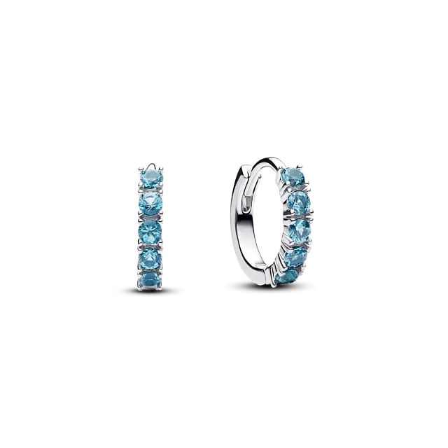 Sterling silver huggie earrings with aquamarine blue crystal