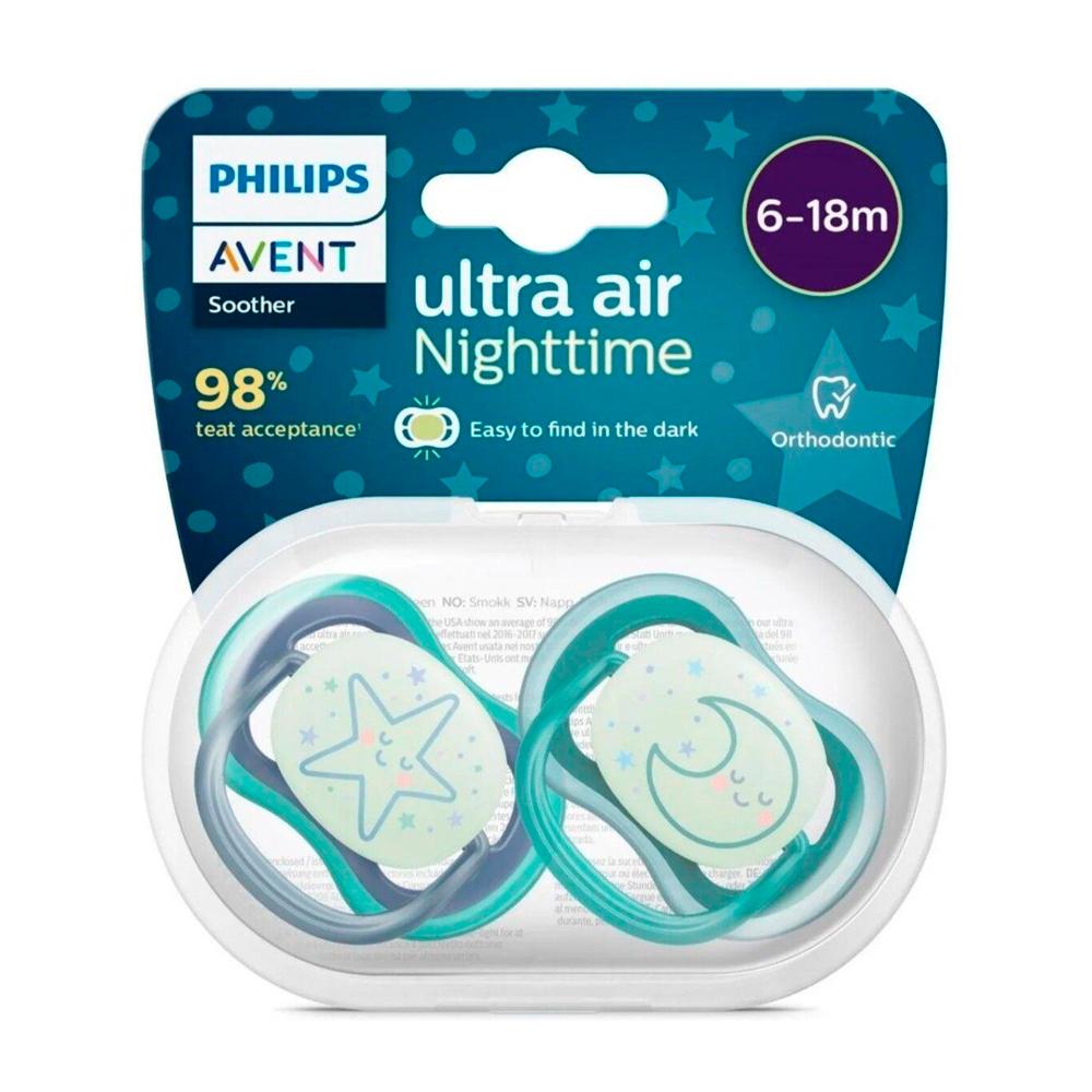 Пустышка Philips Avent SCF376/13 ортодонтическая силиконовая синяя-зелёная 6-18м