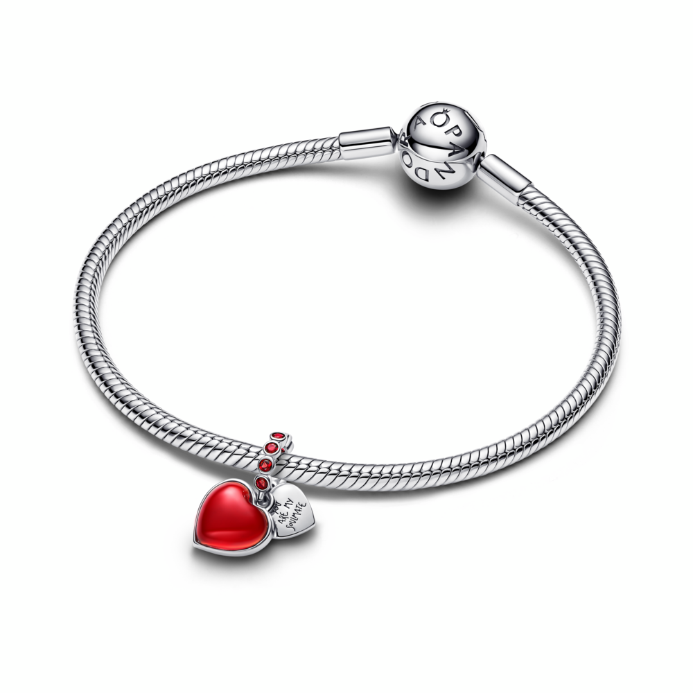 Heart sterling silver double dangle with salsa red crystal and red Murano glass