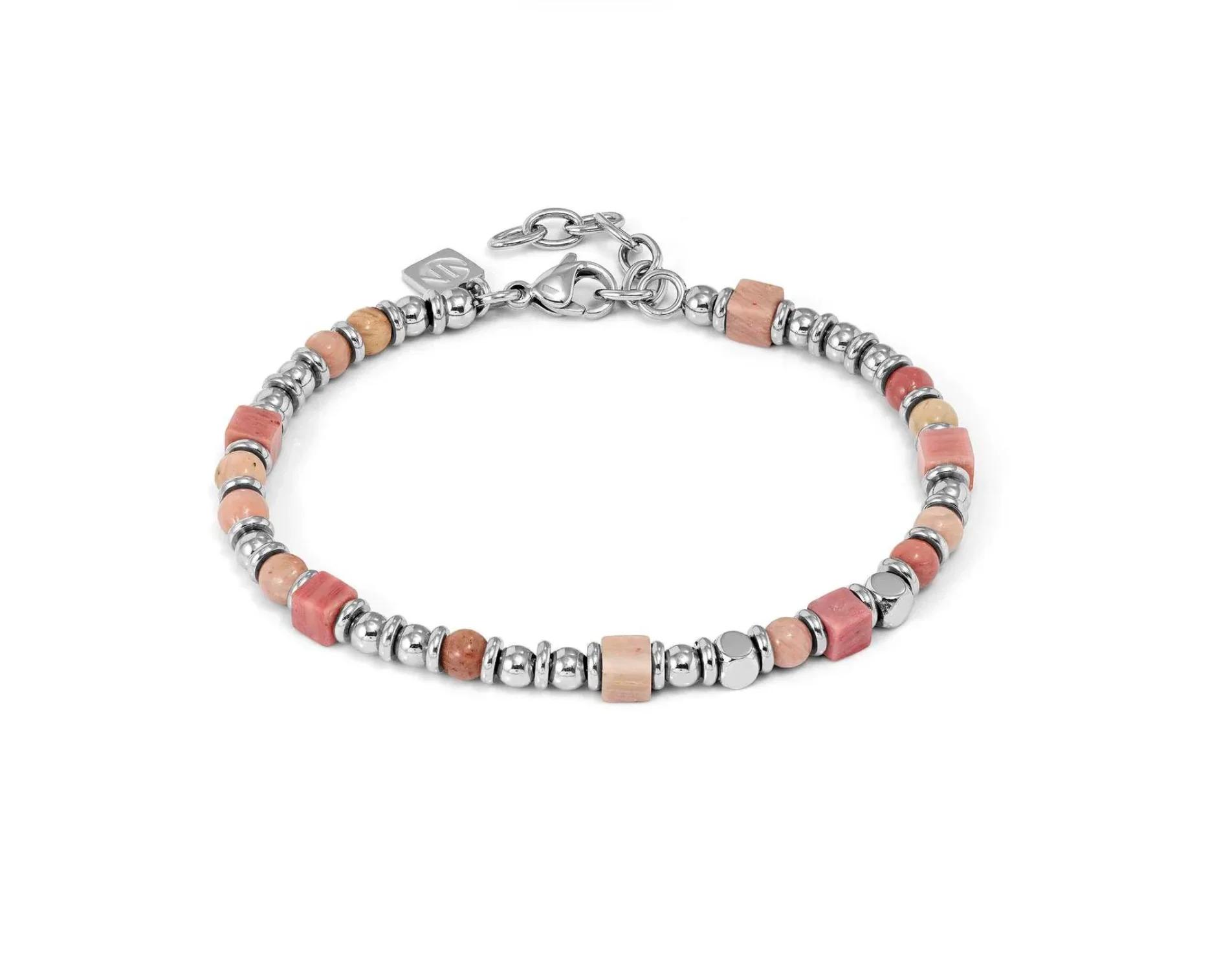 INSTINCTSTYLE ed. INFINITY bracelet in steel and natural stones PINK JADE