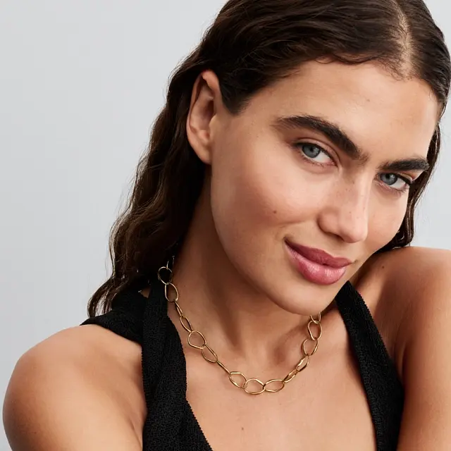 Organically shaped link 14k gold-plated necklace
