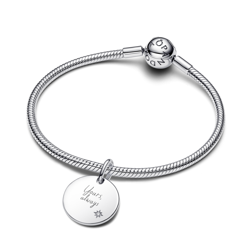 Engravable round sterling silver pendant with 0.012 ct TW G-I VS+ round brilliant very good cut lab-grown diamonds