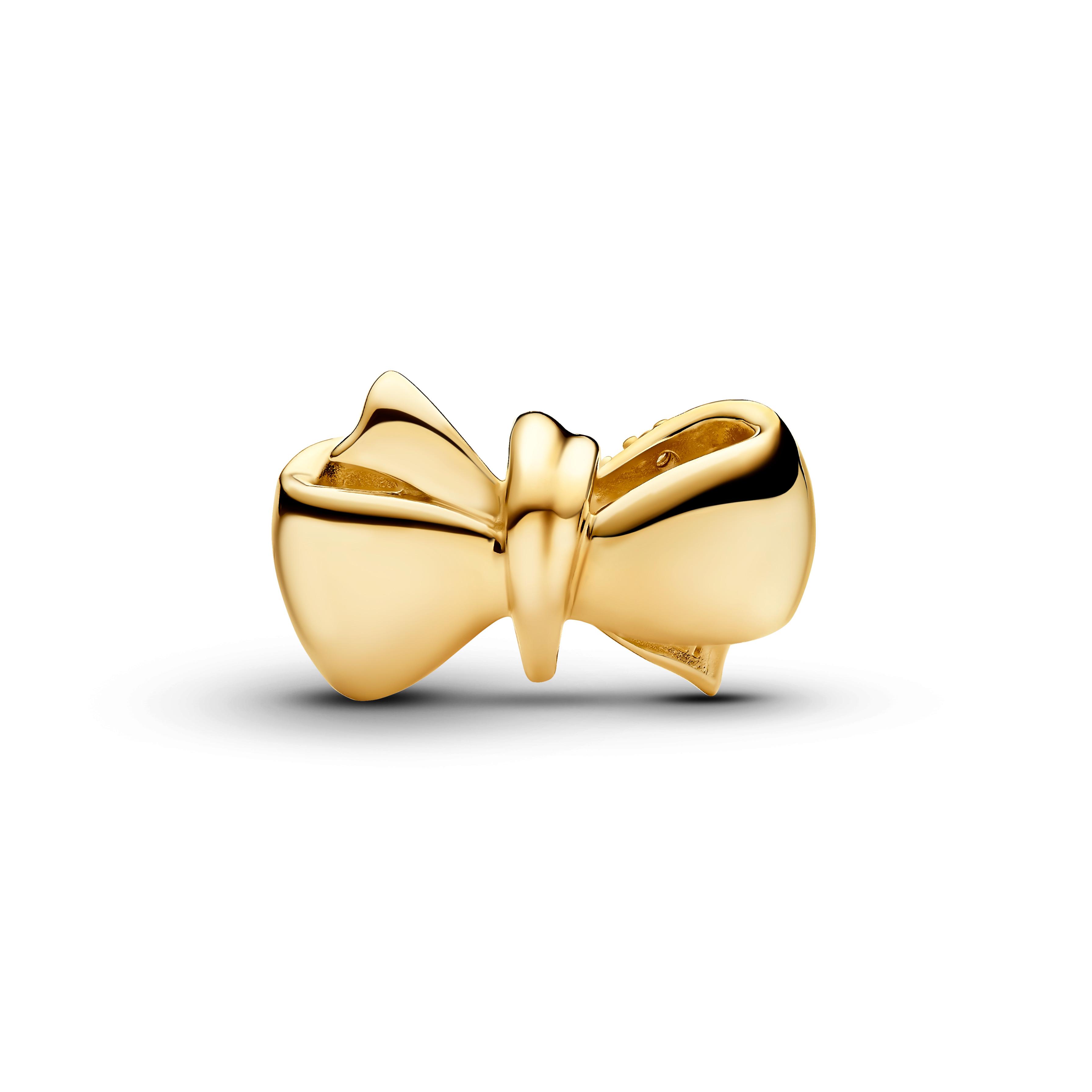 Bow 14k gold-plated charm with clear cubic zirconia
