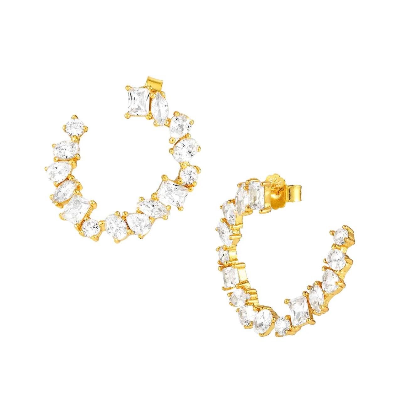 COLOR WAVE earrings in 925 sterling silver and cubic zirconia (WHITE Fin. Yellow gold)