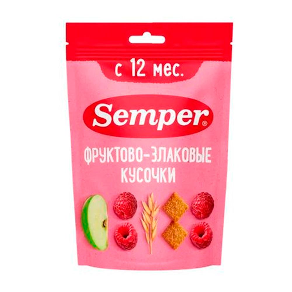 Фруктово-злаковые кусочки Semper яблоко и малина 12м+