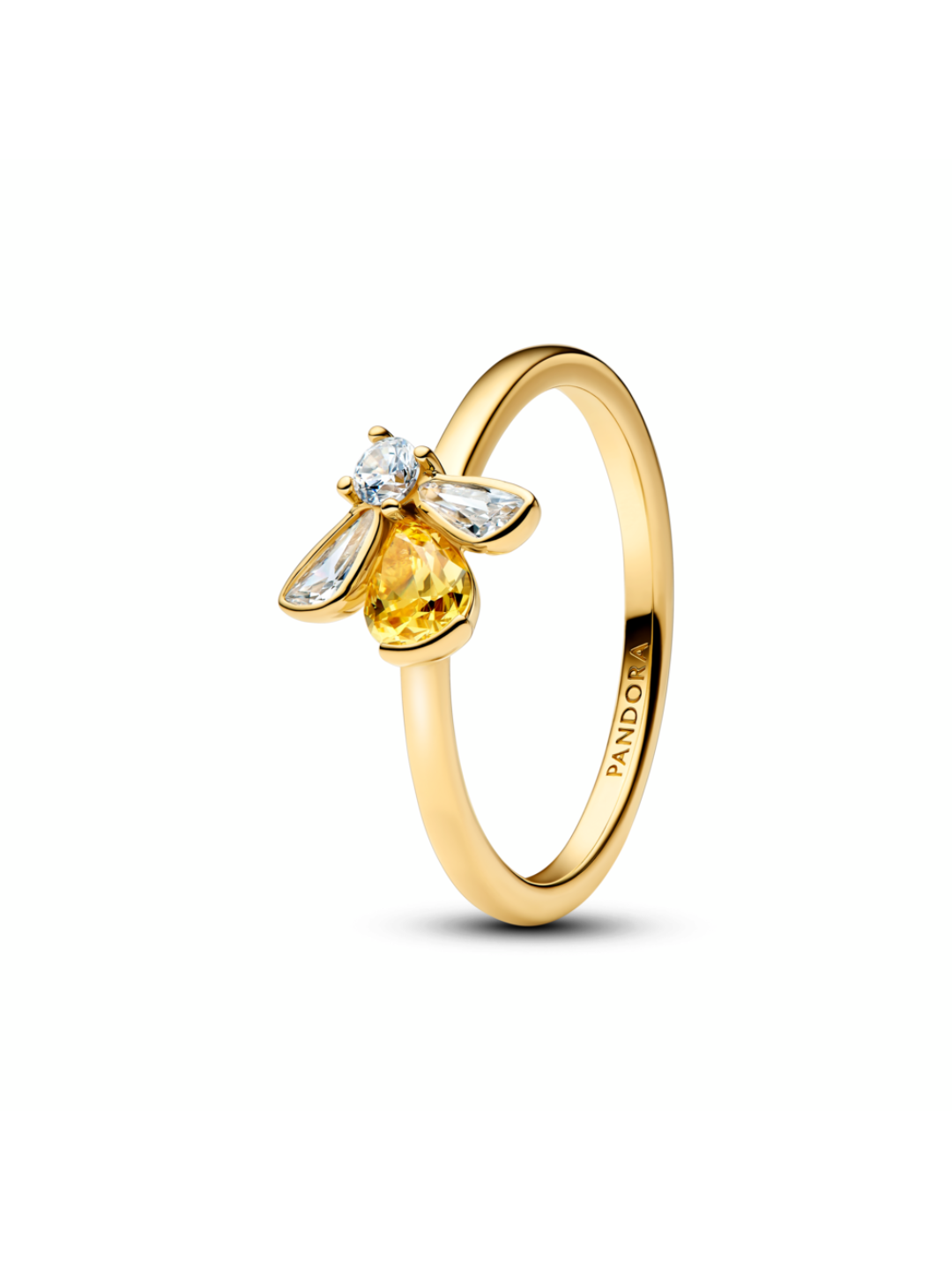 Bee 14k gold-plated ring with vibrant yellow and clear cubic zirconia