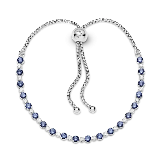 Браслет из стерлингового серебра с родиевым покрытием, кристаллом лунно-голубого цвета и прозрачным кубическим цирконием