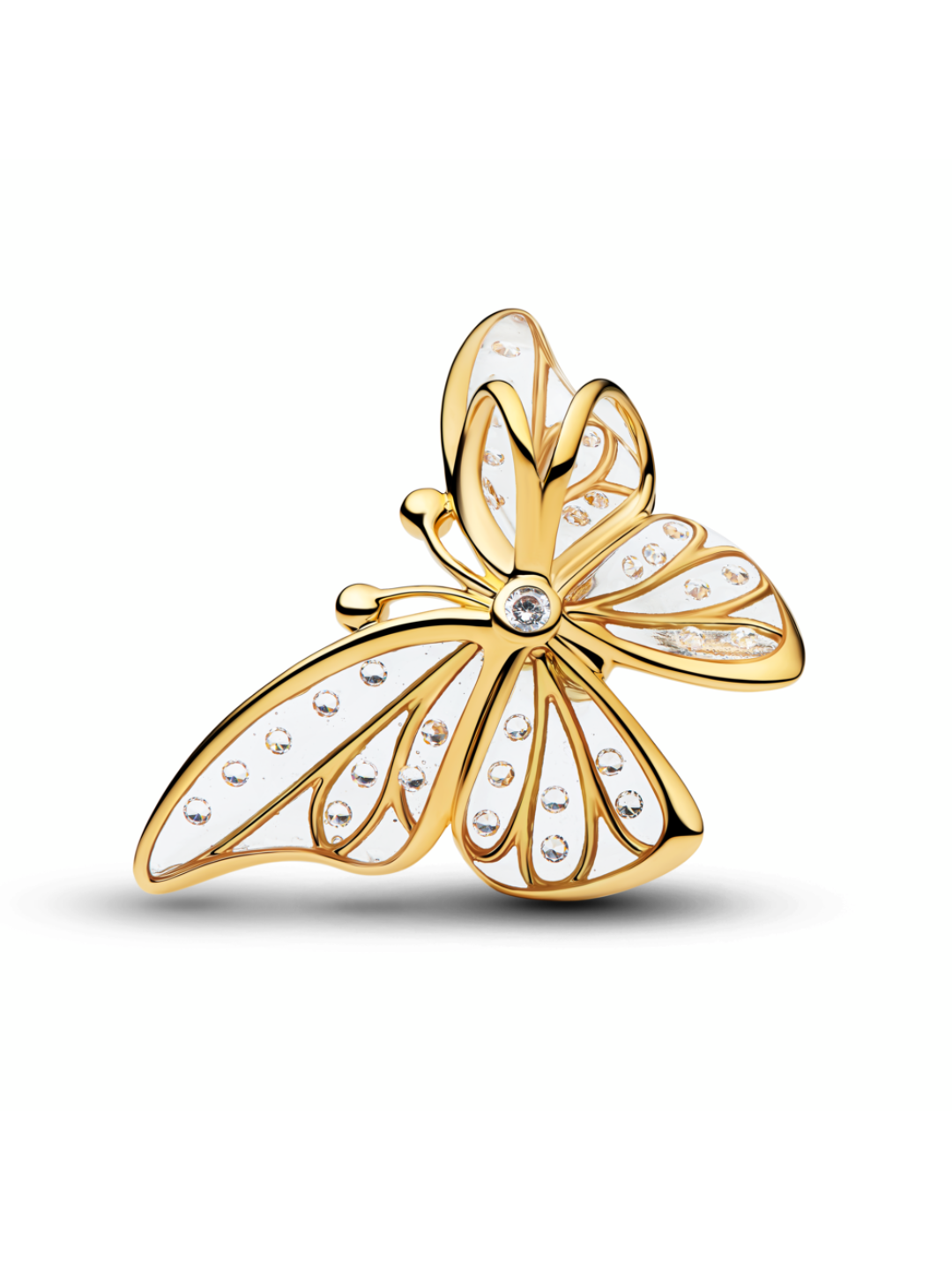 Butterfly 14k gold-plated charm with clear cubic zirconia and clear UV resin