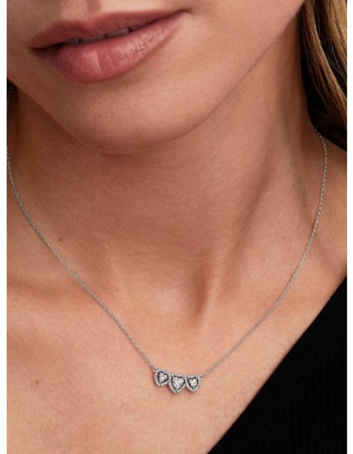 Triple heart sterling silver collier with clear cubic zirconia