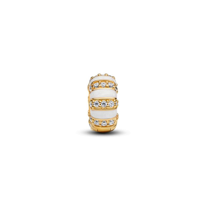 14k gold-plated clip with clear cubic zirconia, shimmering white enamel and silicone grip
