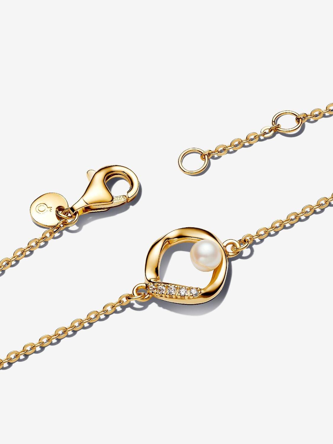 14k gold-plated bracelet with treated white freshwater cultured pearl and clear cubic zirconia