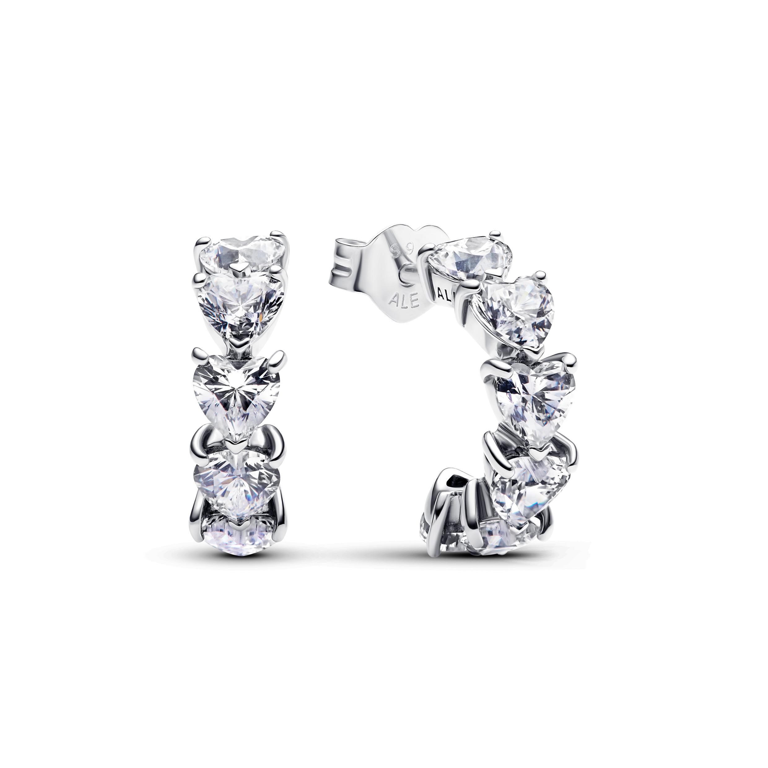 Hearts sterling silver hoop earrings with clear cubic zirconia