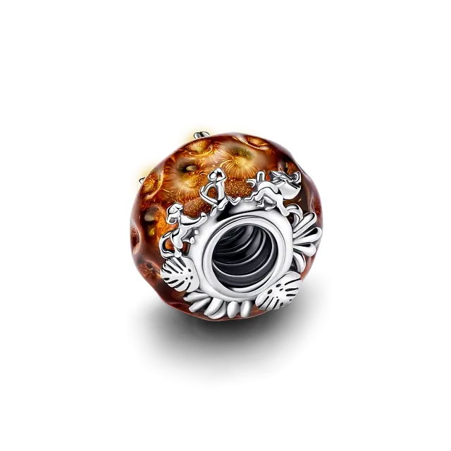 Серебряная подвеска Disney  The Lion King с блестящим авантюрином и муранским стеклом ярко-оранжевого цвета