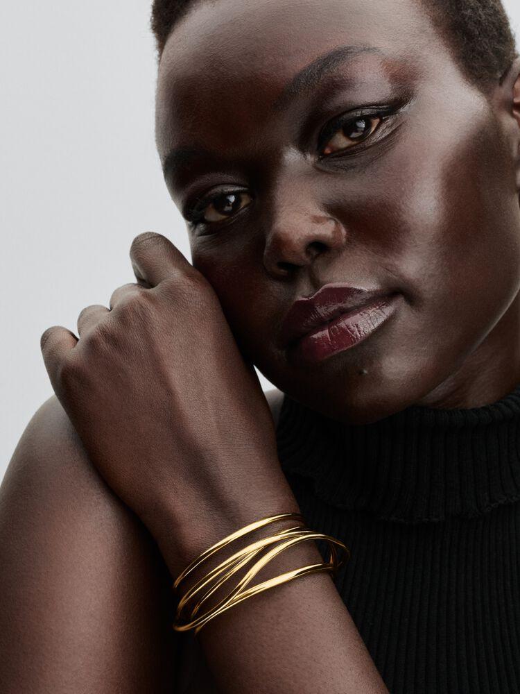 Organically wired 14k gold-plated open bangle