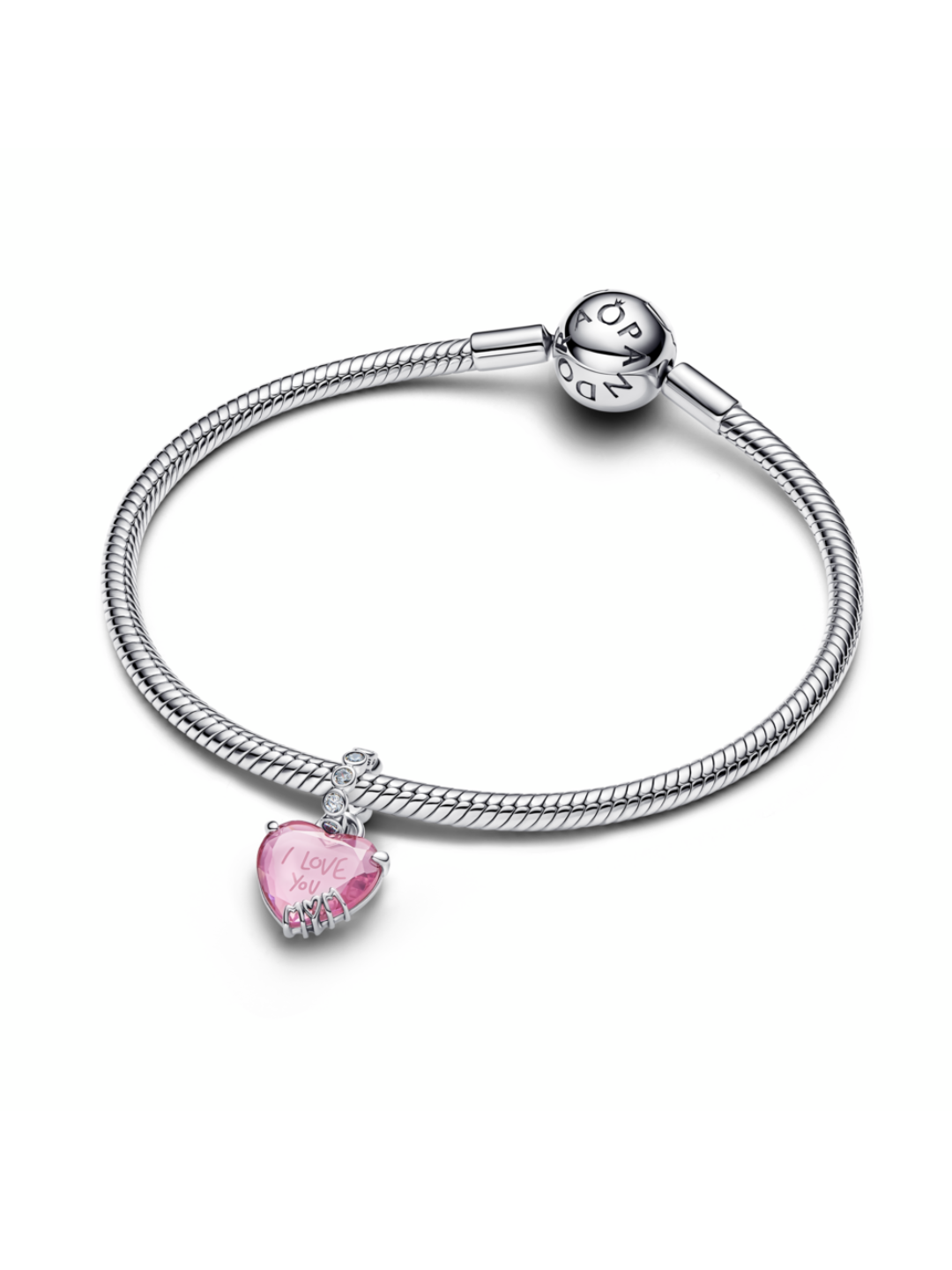 Heart sterling silver dangle with pink and clear cubic zirconia