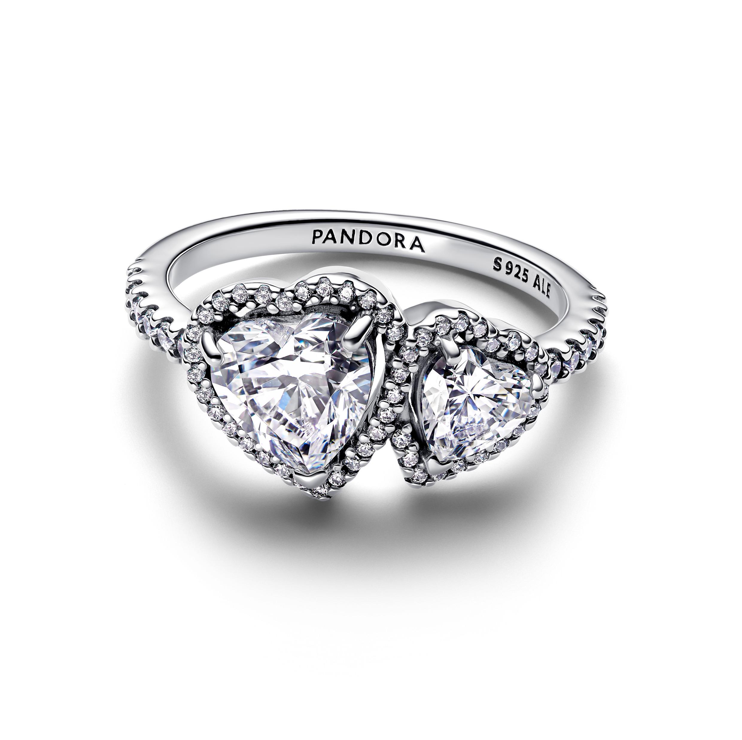 Hearts sterling silver ring with clear cubic zirconia