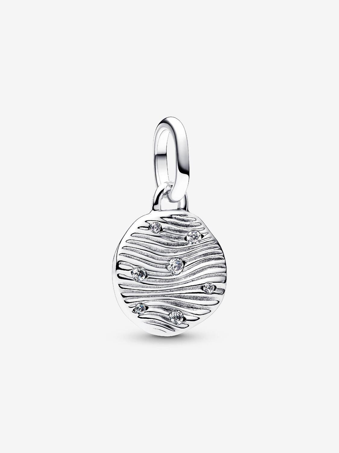Engravable sterling silver mini medallion with clear cubic zirconia