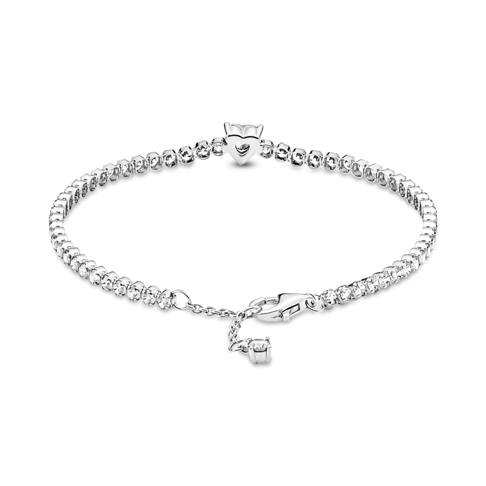 Heart sterling silver tennis bracelet with clear cubic zirconia