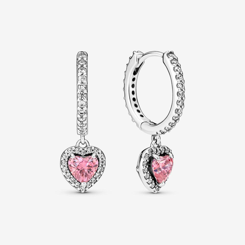 Серьги-кольца Heart из стерлингового серебра с  розовыми и прозрачными фианитами