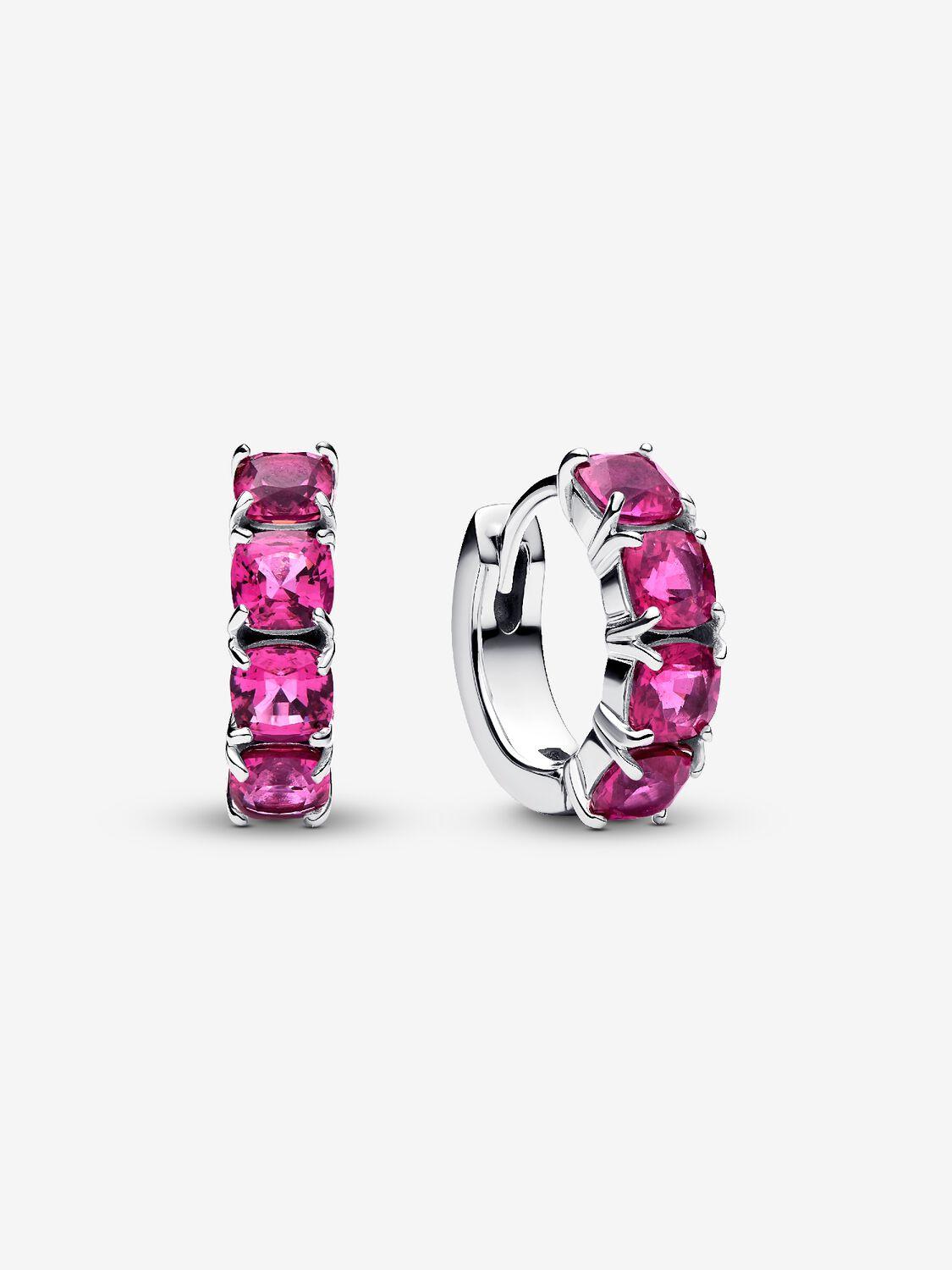 Sterling silver hoop earrings with phlox pink crystal