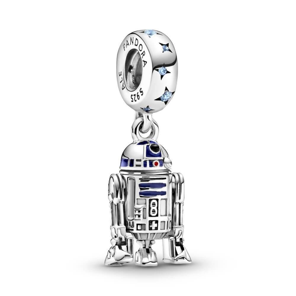 Шарм-подвеска Star Wars R2D2 с фантазийным голубым кубическим цирконием, синей, красной и черной эмалью
