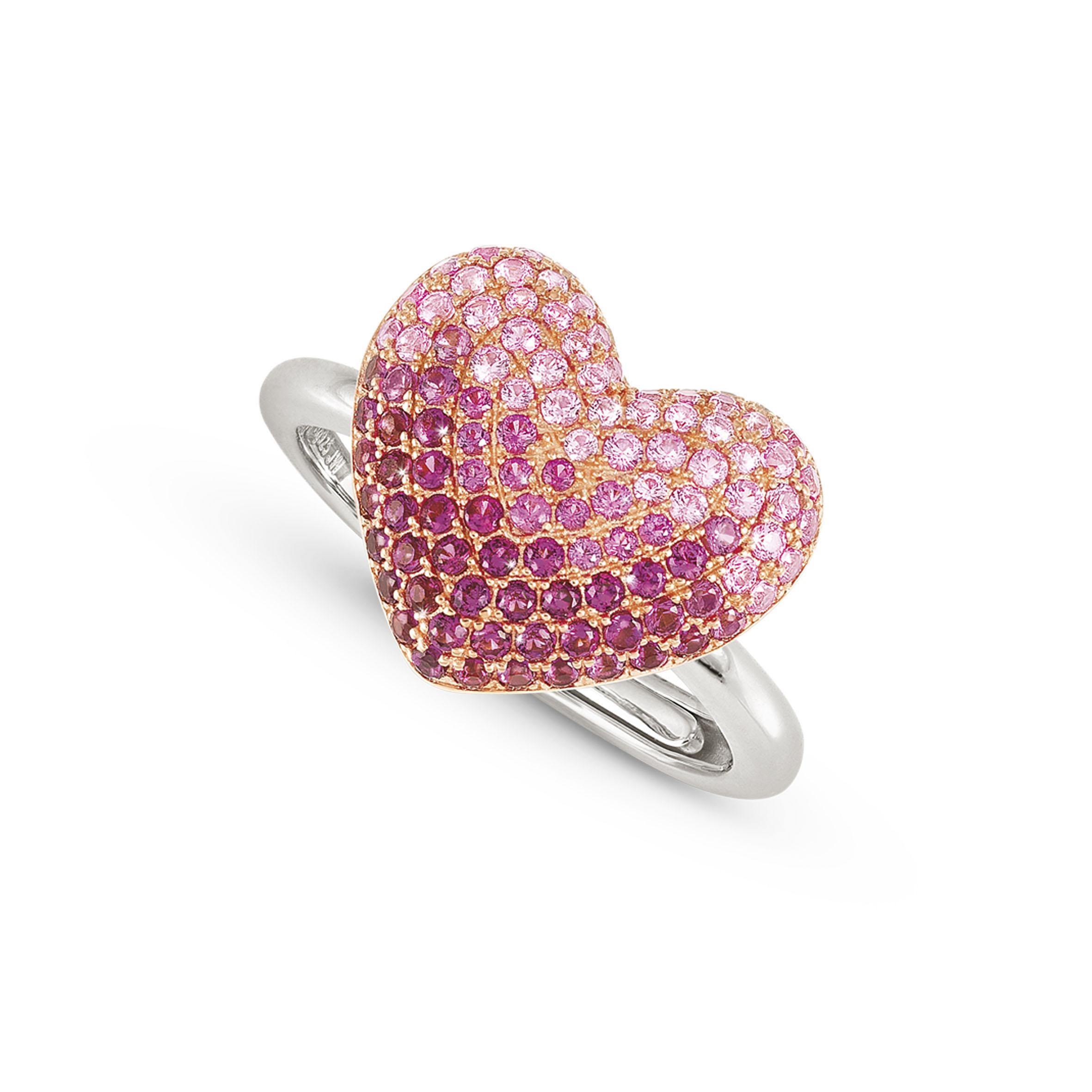 CRYSALIS ring in 925 sterling silver BI-TONE fin, (LARGE) and cz (004_Heart)