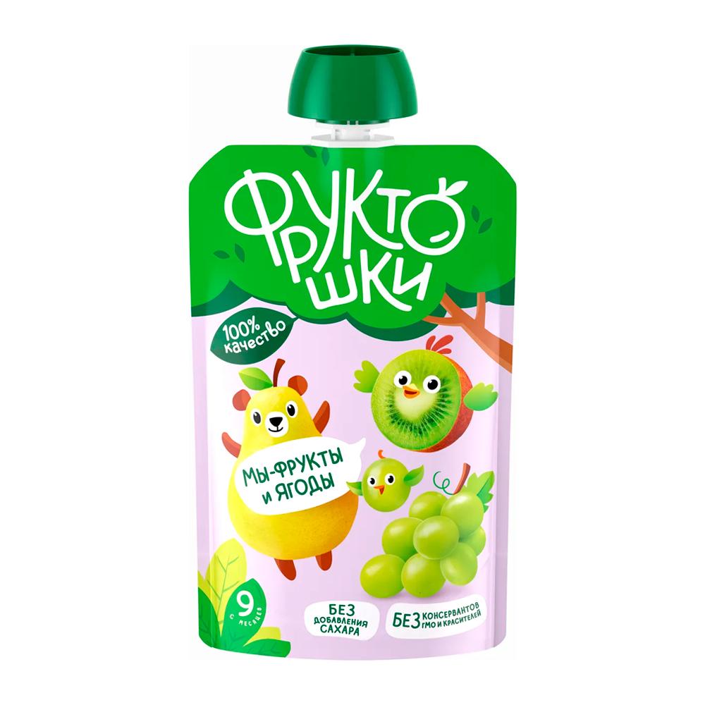 Пюре Фрутоняня Фруктошки из яблок, груш, винограда и киви зеленый микс 90 гр