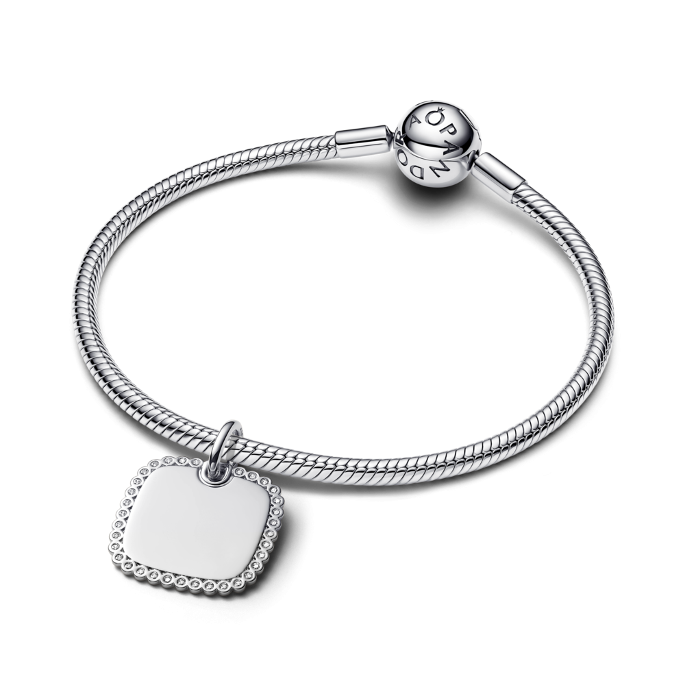 Engravable square sterling silver pendant with clear cubic zirconia