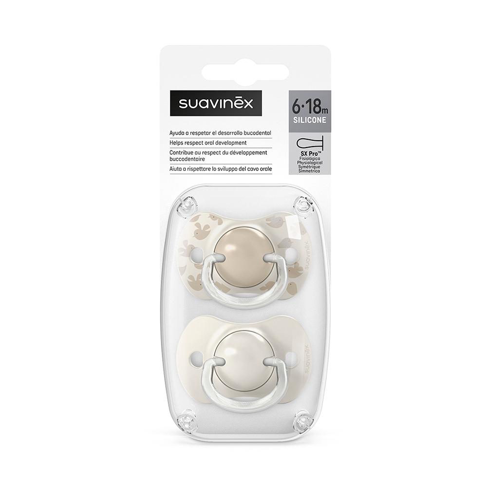 Пустышка Suavinex Birdies бежевая 6-18м 2шт