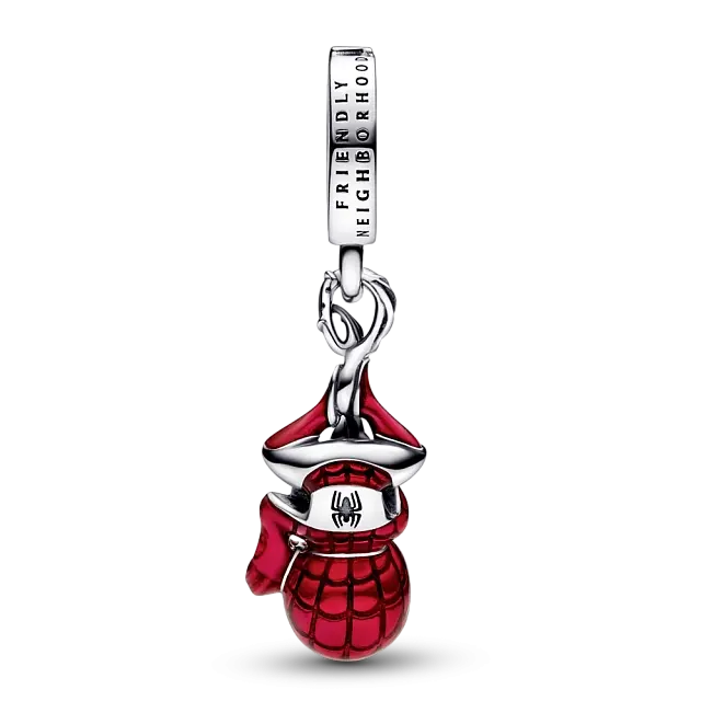 Marvel Spider-Man sterling silver dangle with black and transparent red enamel