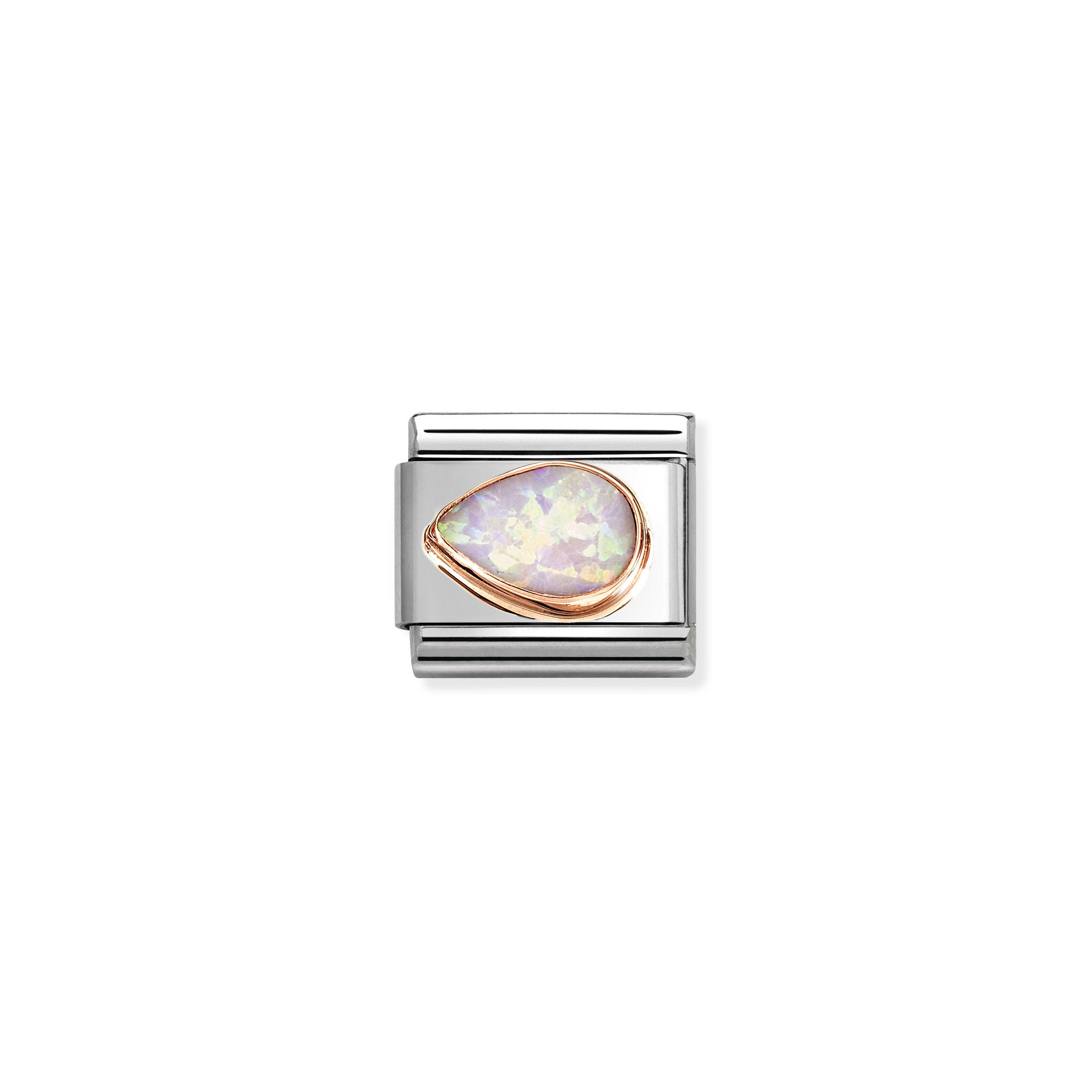 Composable Classic FACETED STONES DROP LEFT in steel and 375 gold (38_PINK OPAL)