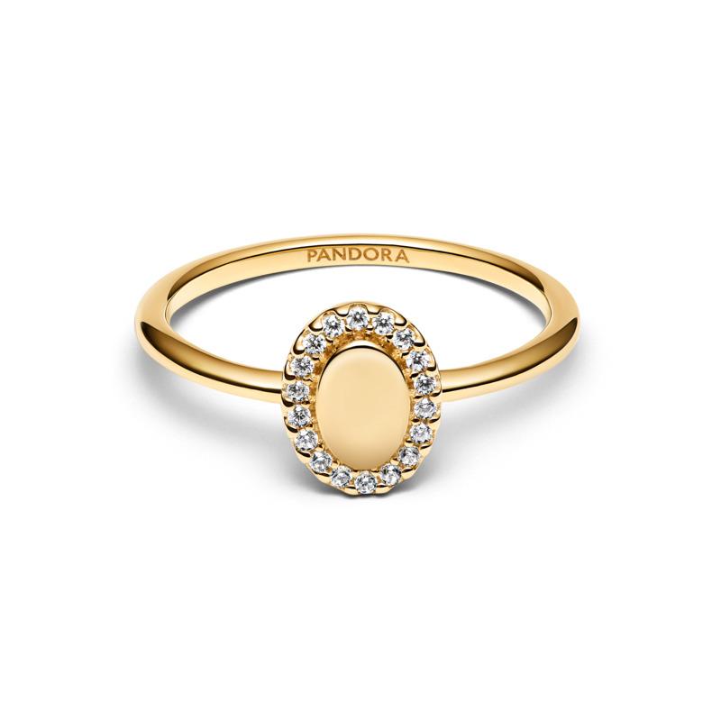 Engravable 14k gold-plated ring with clear cubic zirconia