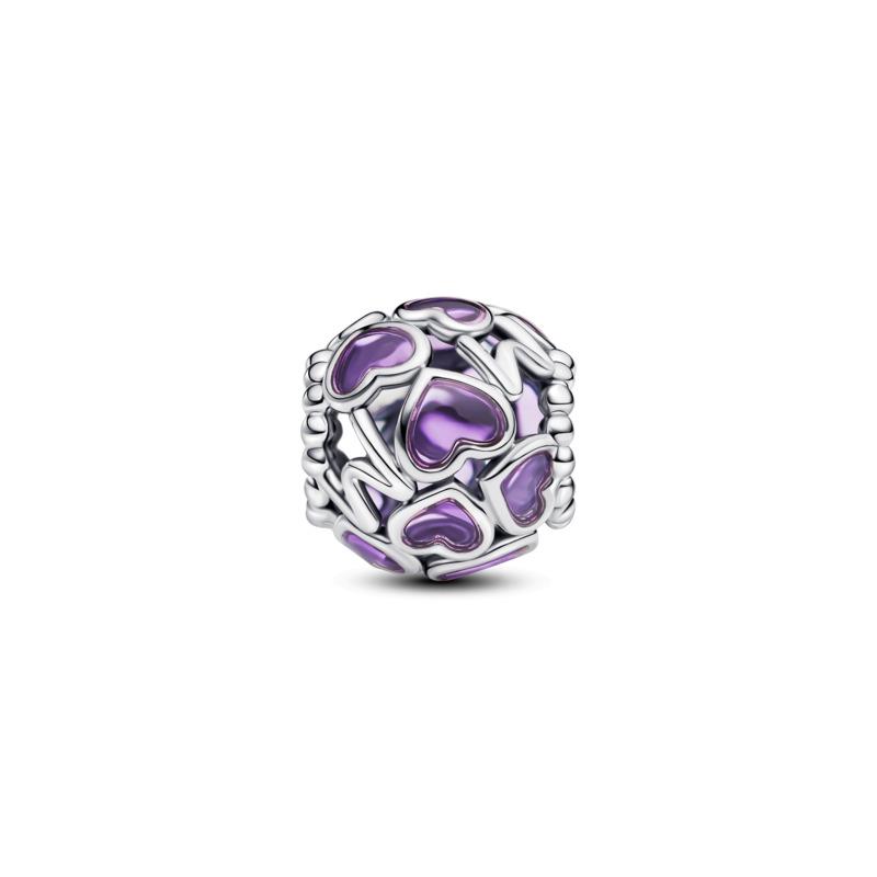 Mum hearts sterling silver charm with transparent purple enamel